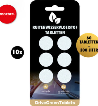 DriveGreenTablets | 300 Liter - Ruitensproeiervloeistof - Geconcentreerde Ruitenwisservloeistof - Sterke Reiniging - 60 Tabletten - Ruitenwisservloeistof Tabletten - Milieuvriendelijk - Autoverzorging - All Seasons