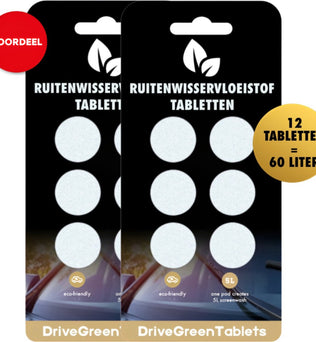 DriveGreenTablets | 60 Liter - Ruitensproeiervloeistof - Geconcentreerde Ruitenwisservloeistof - Sterke Reiniging - 60 Tabletten - Ruitenwisservloeistof Tabletten - Milieuvriendelijk - Autoverzorging - All Seasons