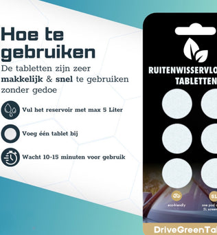 DriveGreenTablets | 120 Liter - Ruitensproeiervloeistof - Geconcentreerde Ruitenwisservloeistof - Sterke Reiniging - 60 Tabletten - Ruitenwisservloeistof Tabletten - Milieuvriendelijk - Autoverzorging - All Seasons